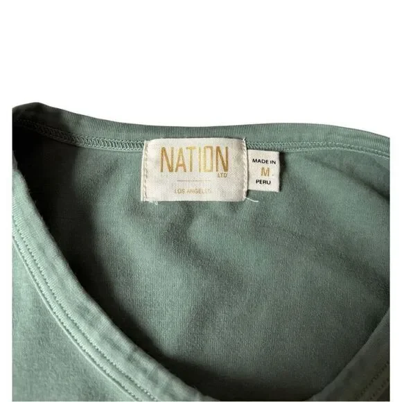 Nation LTD Iris Ruched Crewneck Midi Dress size M Sea Spray Green Sleeveless - Picture 6 of 9